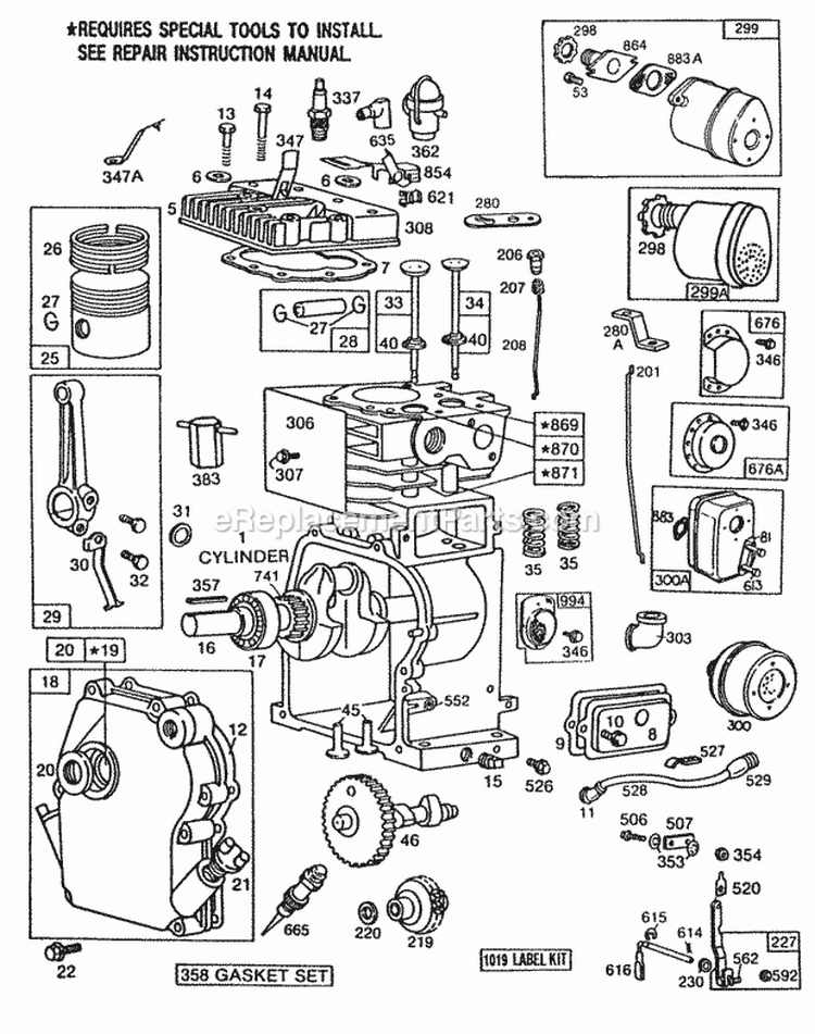 CylinderPistonMufflers Diagram and Parts List for 080212-8641-03  Briggs and Stratton Engine
